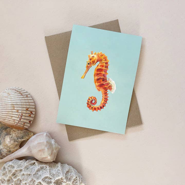 Watercolour Seahorse Greetings Card for wholesale by Katie Hipwell Design