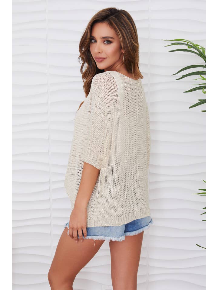 MILIO MILANO - Wholesale Knit Top - Women's - OPEN KNIT DOLMAN SLEEVE TOP WITH FRONT SEAM(FT8003-BEI)