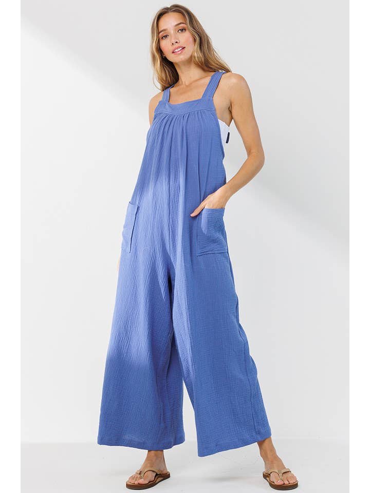 Ces Femme USA - Wholesale Jumpsuit - Women's - Cotton Gauze Solid Wide leg Jumpsuit / BI6881