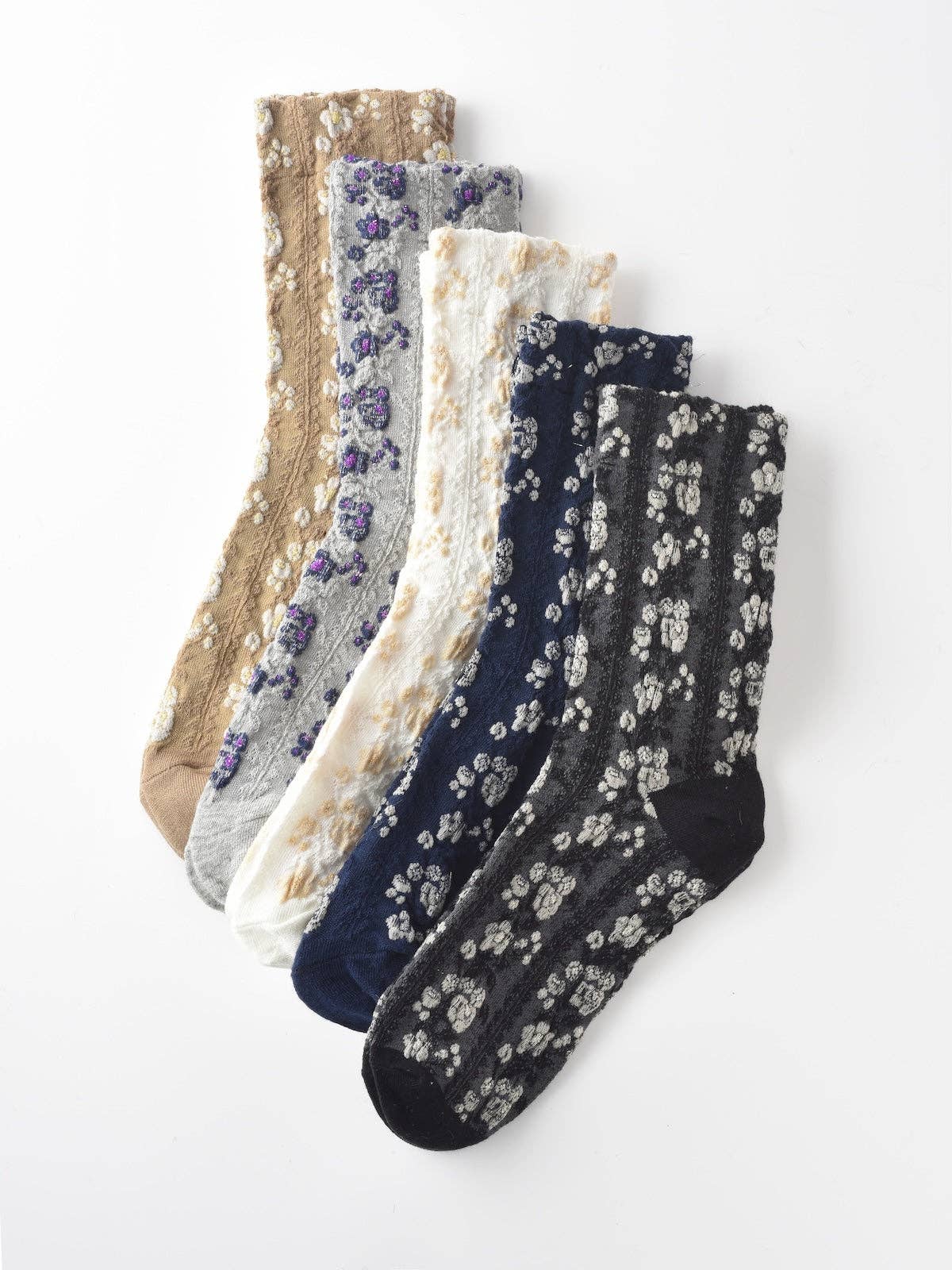 Funkyrel® Atzbranding Limited – wholesale Strumpor - Dam – Rufia - Vintage blommiga strumpor i hovstil, mid-vad längd13