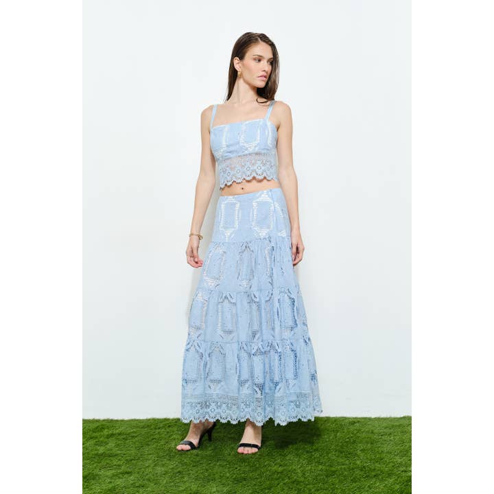 Bohemian Lace with Two Tone Tiered Midi Skirt for wholesale by INA