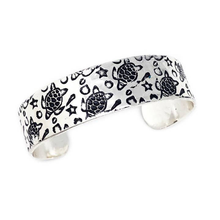 Skildpadde sølv indgraveret Cuff armbånd for engroshandel hos Anju Jewelry
