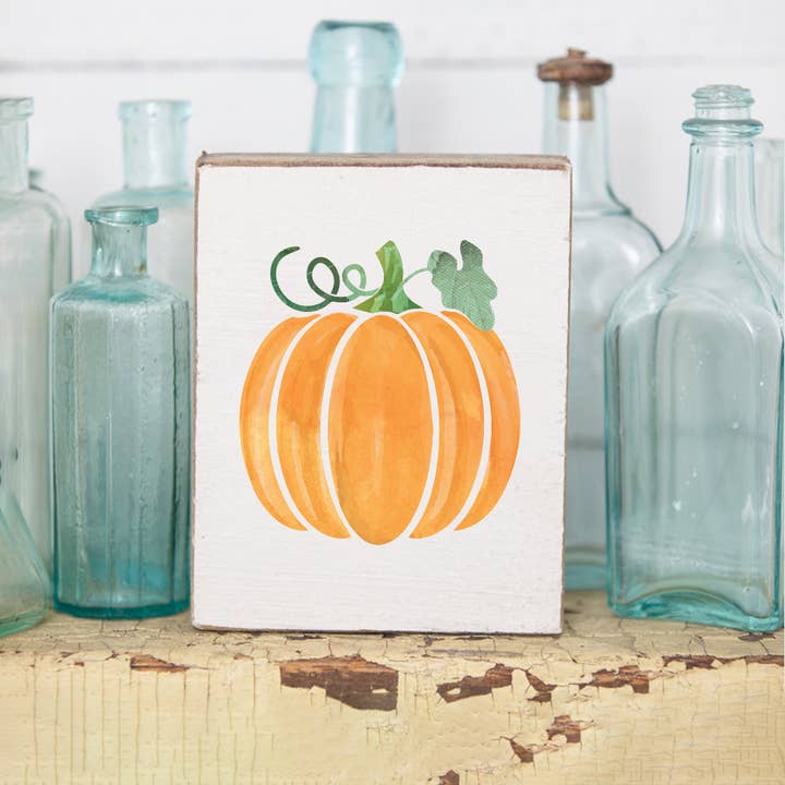 Watercolor Pumpkin Decorative Wooden Block for wholesale by Rustic Marlin