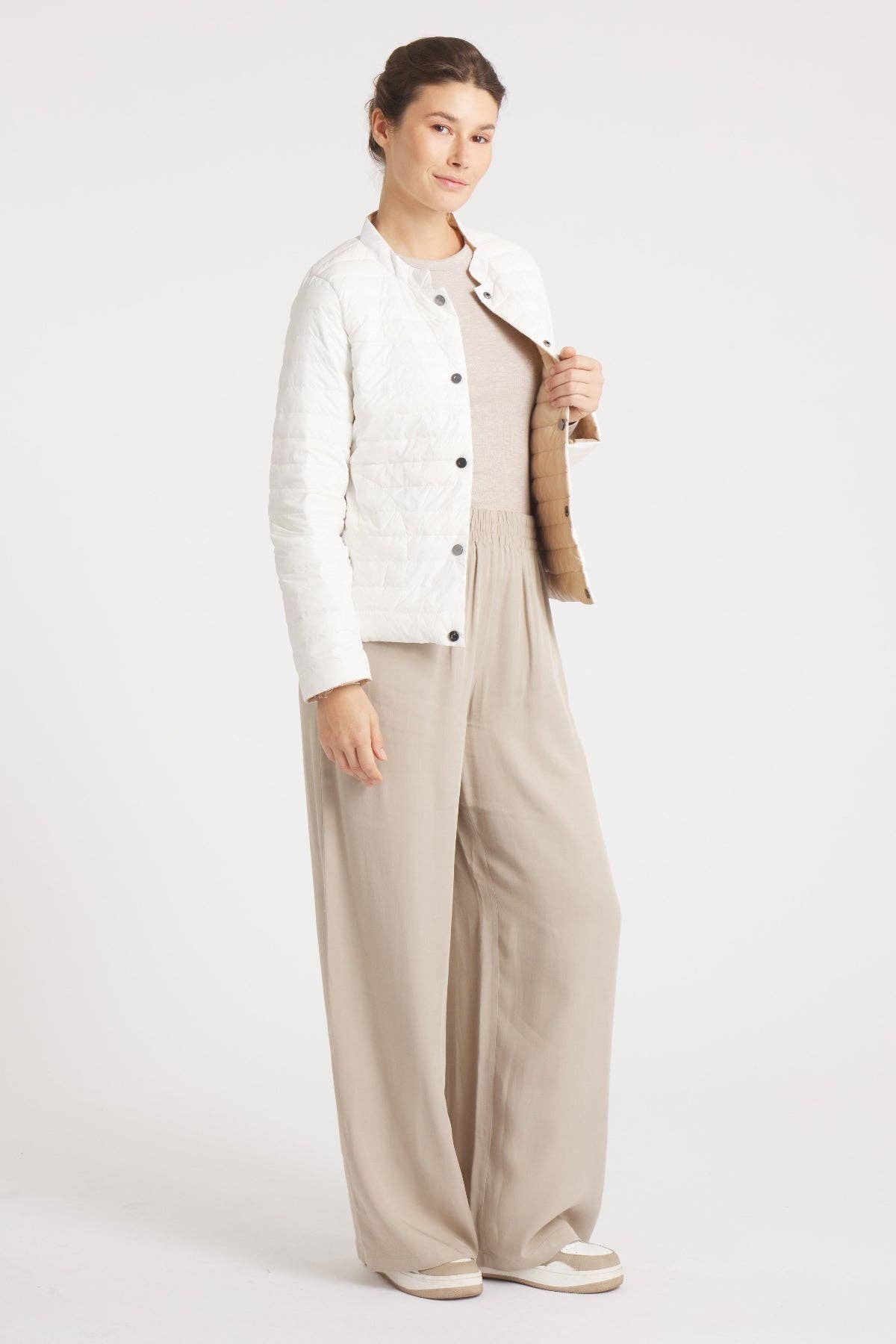 Cotes of London - Wholesale Puffer Jacket - Women's - The Leicester in Matte | 2 in 1 Reversible Down Jacket | Camel / Ivory8