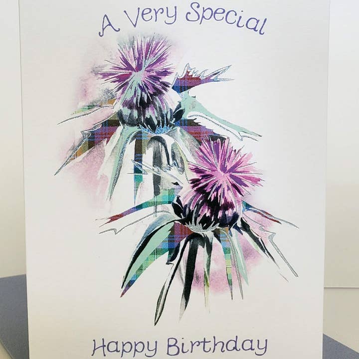 Wee Wishes – wholesale Birthday card – Birthday Watercolour Thistle Birthday Card