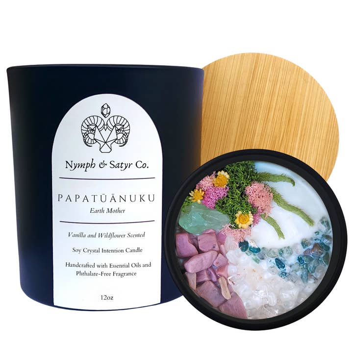 Nymph & Satyr Co. - Wholesale Jar/Filled Candle - Papatūānuku • 12oz Soy Crystal Candle (Black Glass)