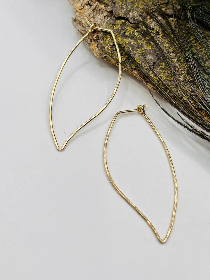LUCI Organic Hammered Leaf Hoops for wholesale by Rachel Renee Jewelry