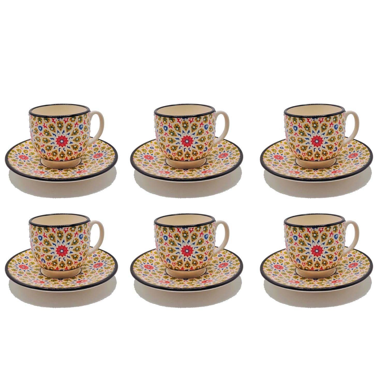 Etnico del Mondo - Wholesale Coffee/Tea Cup - Set of 6 Decorated Turkish Ceramic Coffee/Cappuccino Cups #16