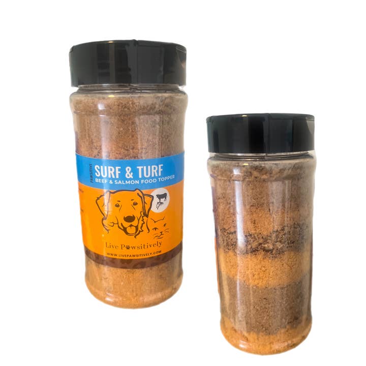 Live Pawsitive - Wholesale Pet Food - Dog - Surf and Turf, Beef and Salmon Food Topper