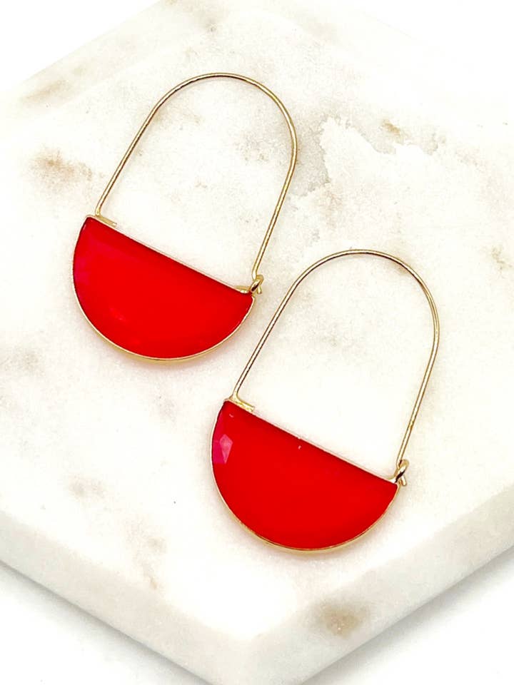 Red Crimson Gold Gem Hoop Earrings for wholesale by Baubles by B