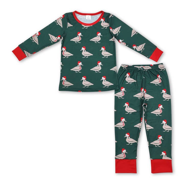 Yawoo Garments - Wholesale Sleepwear Set - Kids - Green Christmas hat duck baby boy pajamas