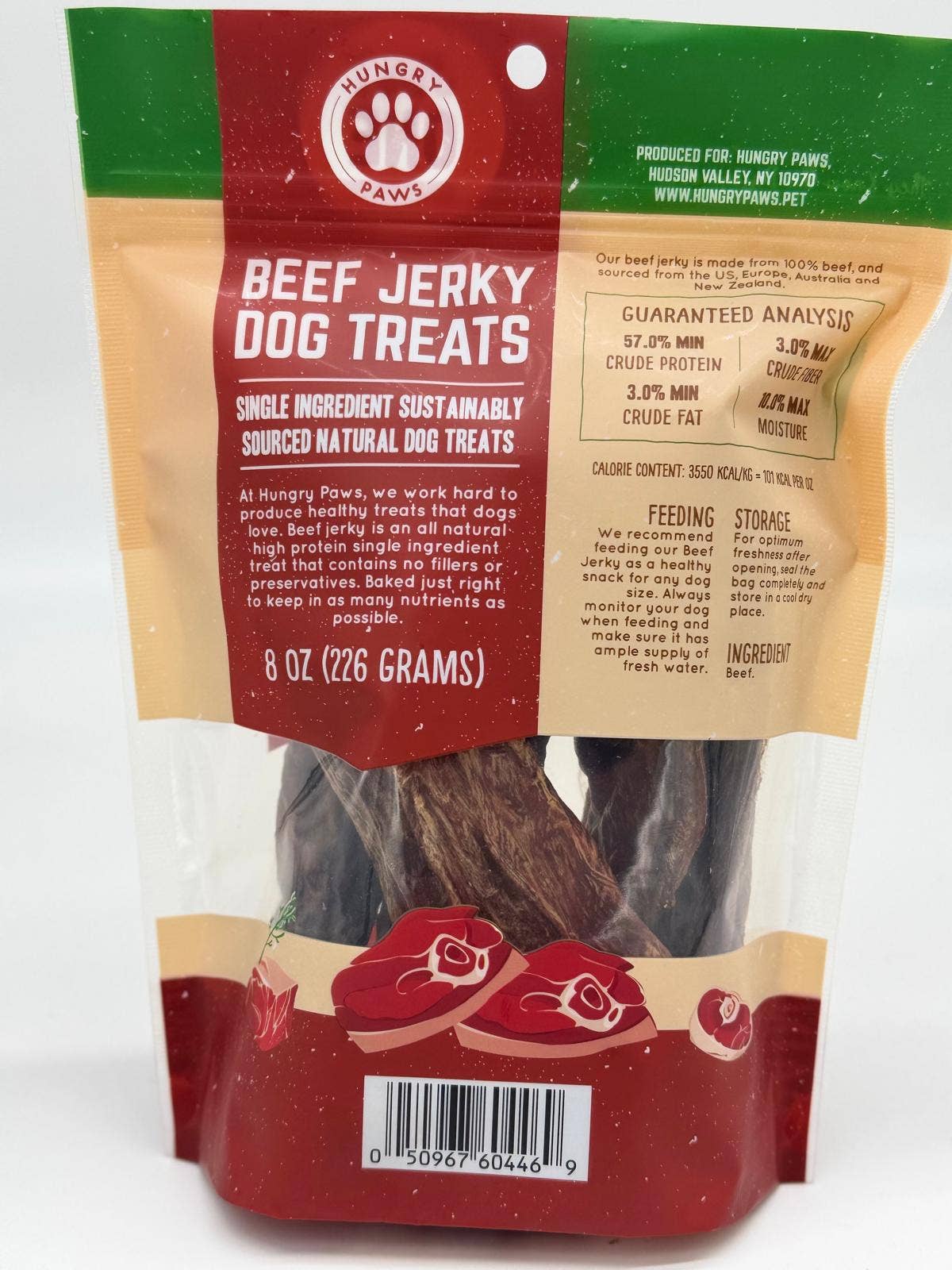 Hungry Paws - Wholesale Pet Treats - Dog - Beef Jerky (Beef Sliders) 8oz Retail Bag Hp1591