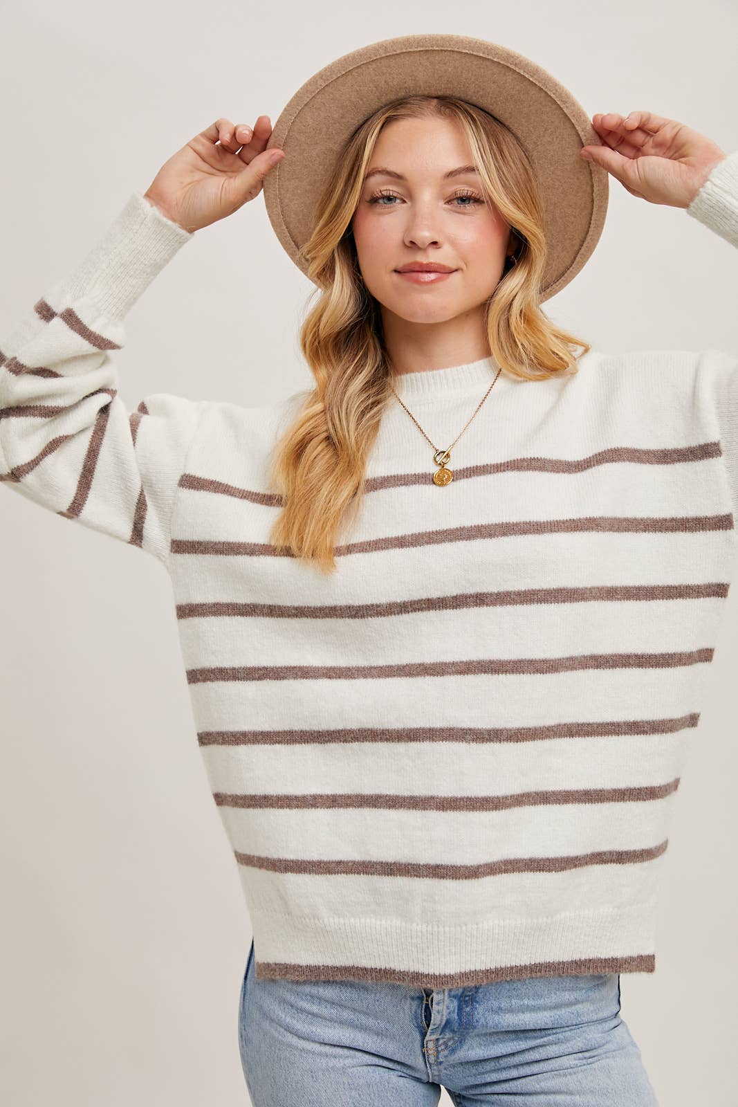 Bluivy - Wholesale Knit Sweater - Women's - STRIPED SIDE SLIT KNIT SWEATER PULLOVER9