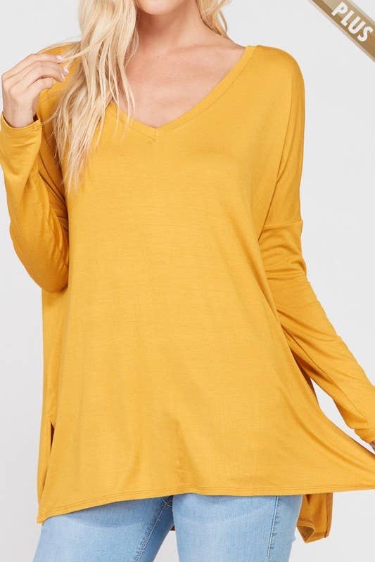 A.gain – wholesale Tunic – Women’s – 10210LP07 - PLUS SIZE SOLID LOOSE FIT V NECK LONG SLEEVE TOP17