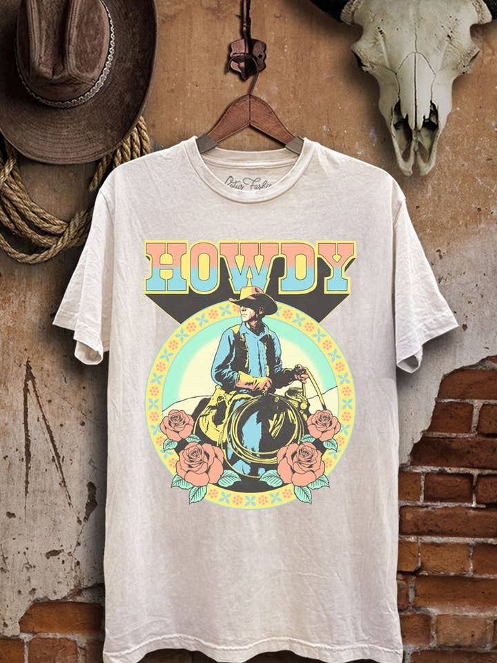 Camiseta estampada Howdy Cowboy para venta al por mayor de Lotus Fashion Collection