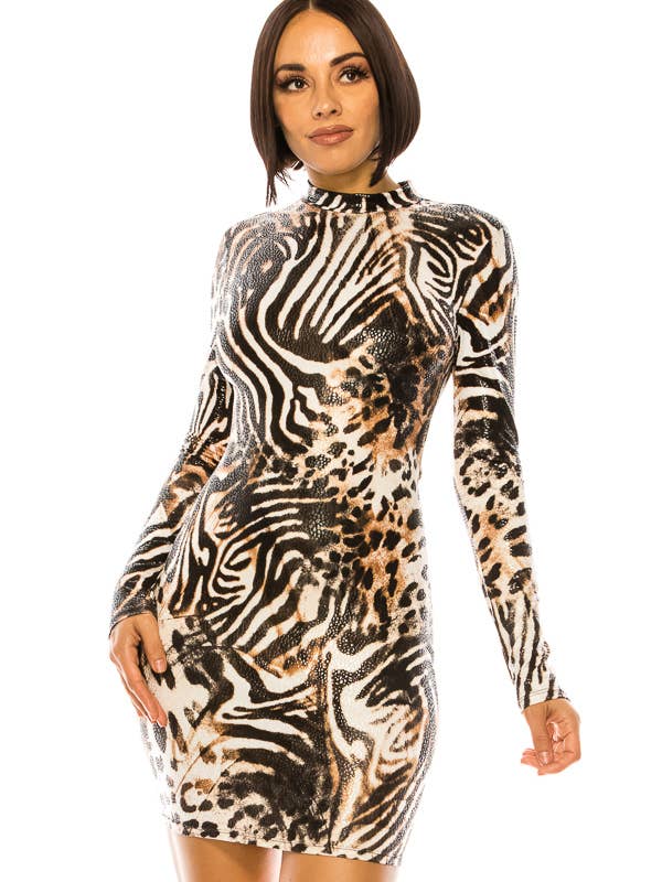 Grey ANIMAL FAUX LEATHER OPEN BACK DRESS for wholesale on Faire0