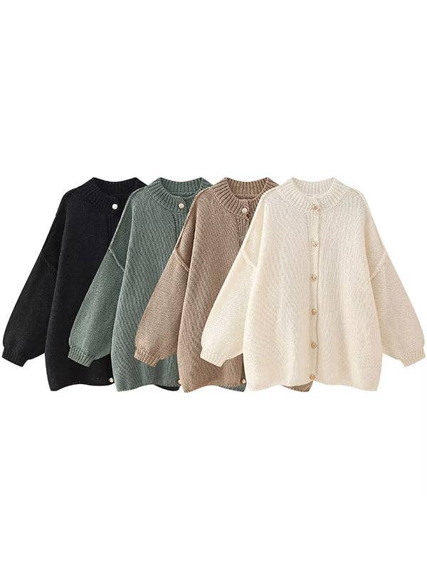 VividLux - Wholesale Cardigan - Women's - Loose Puff Sleeves Buttoned Split-Joint Round-Neck Cardigan Tops14