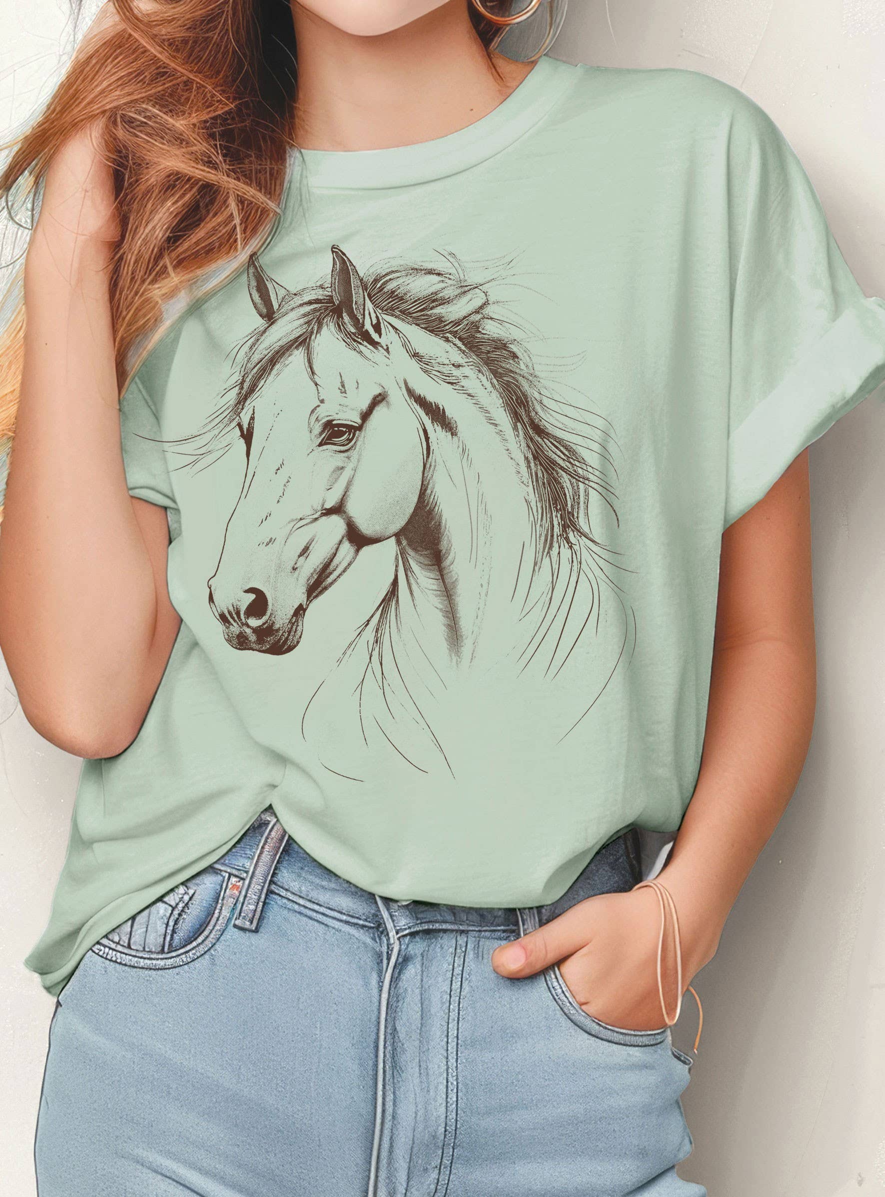 Rustee Clothing – Großhandel T-Shirt mit Siebdruck – Unisex – PFERDEGESICHT GRAFIK T-SHIRTS3