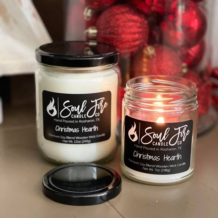 Christmas Hearth Wooden Wick Candle for wholesale by Soul Fire Candle Company