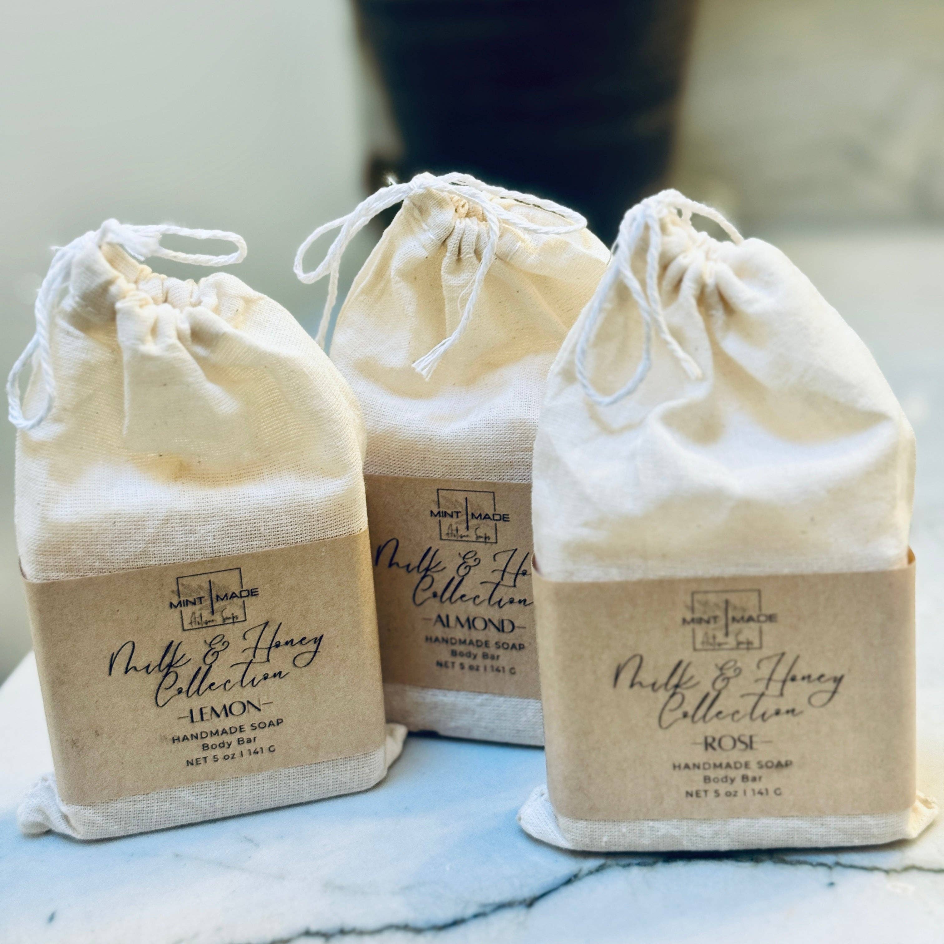 Mint Made Artisan Soaps and Holistic Skincare – wholesale Bar Soap – Milk and Honey Collection Trio | Goat Milk and Honey Soaps2