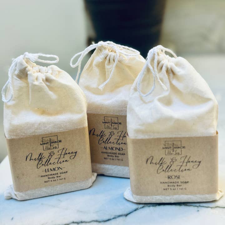 Mint Made Artisan Soaps and Holistic Skincare – wholesale Bar Soap – Milk and Honey Collection Trio | Goat Milk and Honey Soaps2