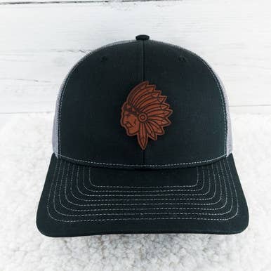 Indian Mascot Leather Hat Patch for wholesale by Trendy Transfers