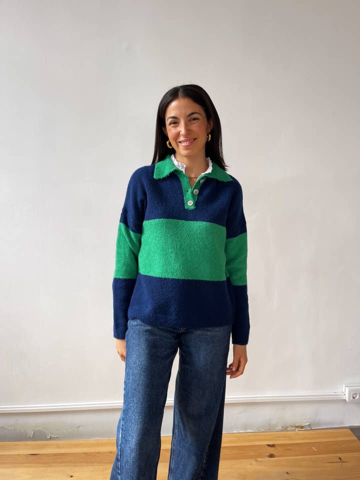 MindTraveler - Wholesale Knit Sweater - Women's - Paola Green and Blue Sweater