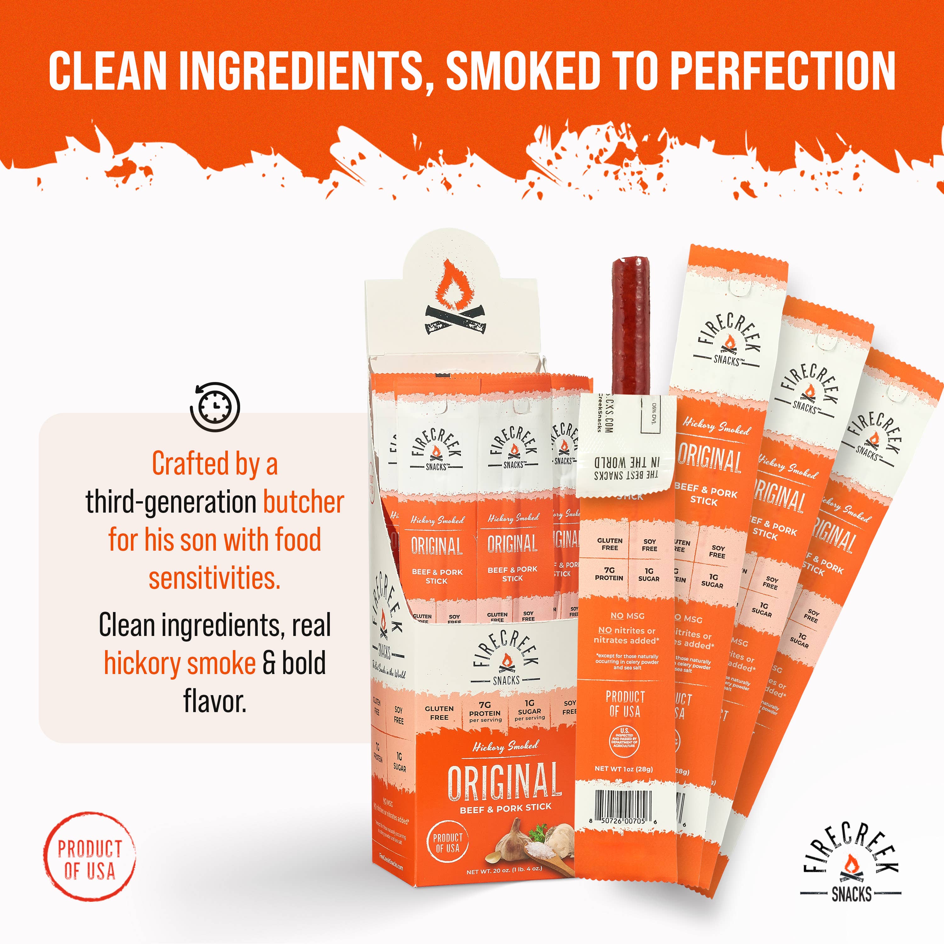 FireCreek Snacks - Wholesale Jerky - FireCreek Snacks Original Beef & Pork Meat Sticks – 20ct4