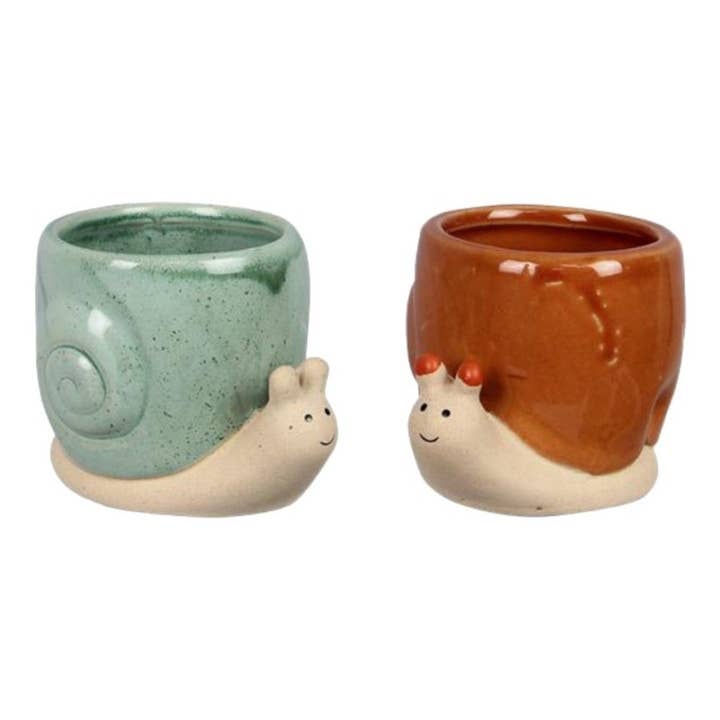 Will's Company - Wholesale Plant Pot - Stoneware Mini Snail Pot with Drain Plug - 2 assorted styles