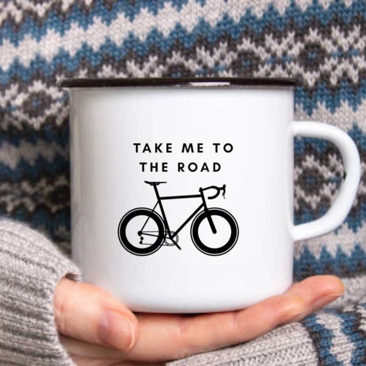 Ta mig till vägen Emalj Cykelmugg, Cykling Present för wholesale av Go Your Own Way Apparel