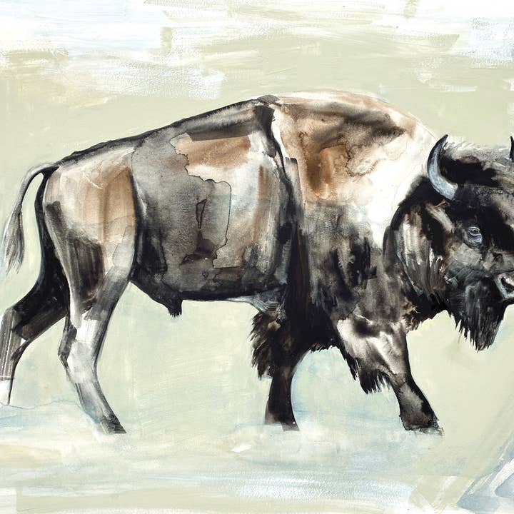 Bison wildlife watercolor - tela de búfalo estampado por atacado de Meredith Oneal Art