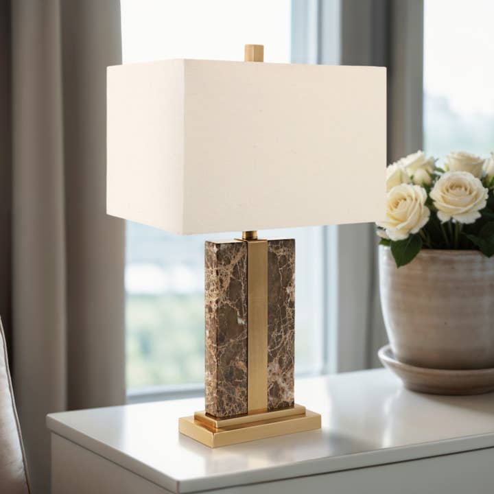 Brown 26x16 in. Rectangular Marble Lamp with Antique Brass for wholesale by Sagebrook Home