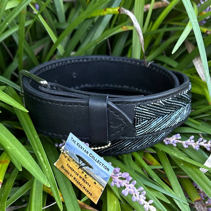 TKC Charlotte Beaded Belt Wide Width - Black Silver Buckle for wholesale by The Kenyan Collection Inc. dba TKC Inc