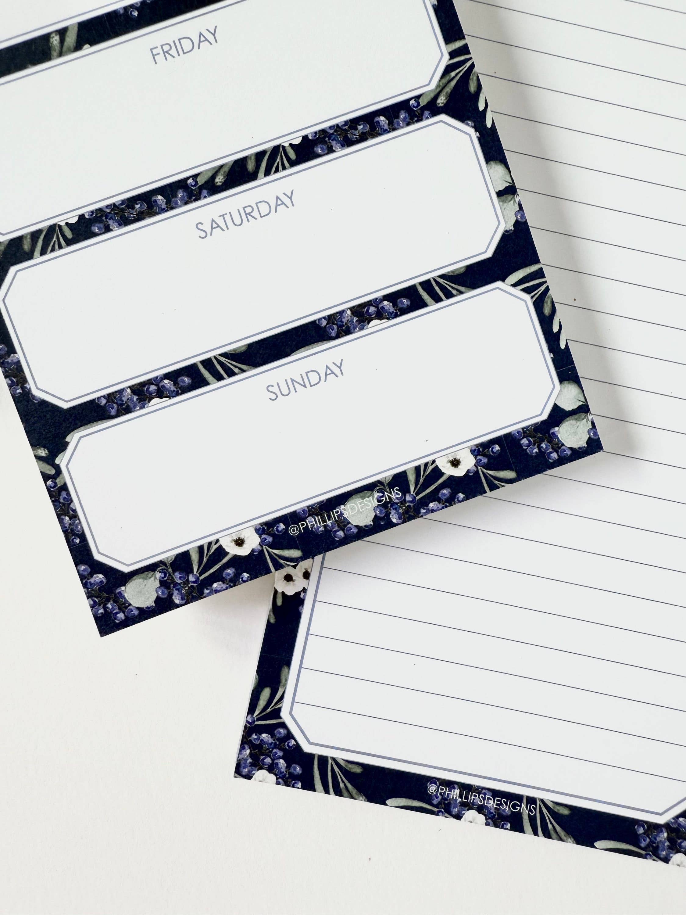 Phillips Designs - Wholesale Notepad - Navy Berries Lined Pad2