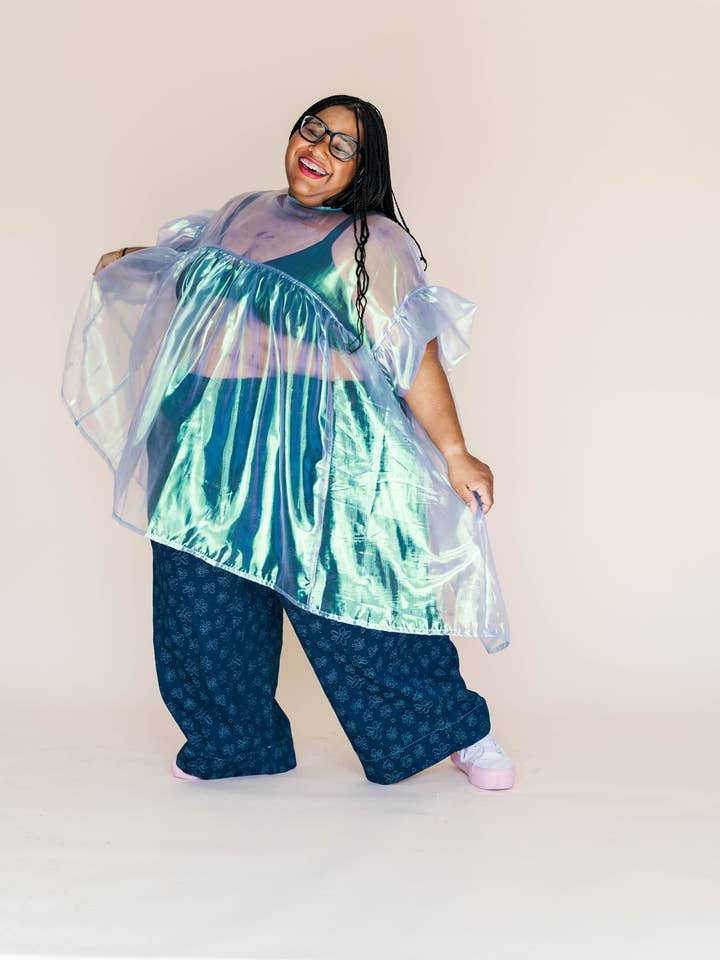 Nettle Studios - Wholesale Dress - Women's - Size Inclusive Plus Size Sheer Blue Ruffle Mini Dress Spring9