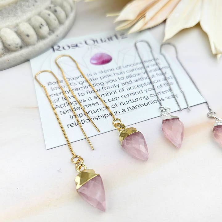 Arrowhead Threader Earrings - Rose Quartz / Love for wholesale by WonderLight Jewelry