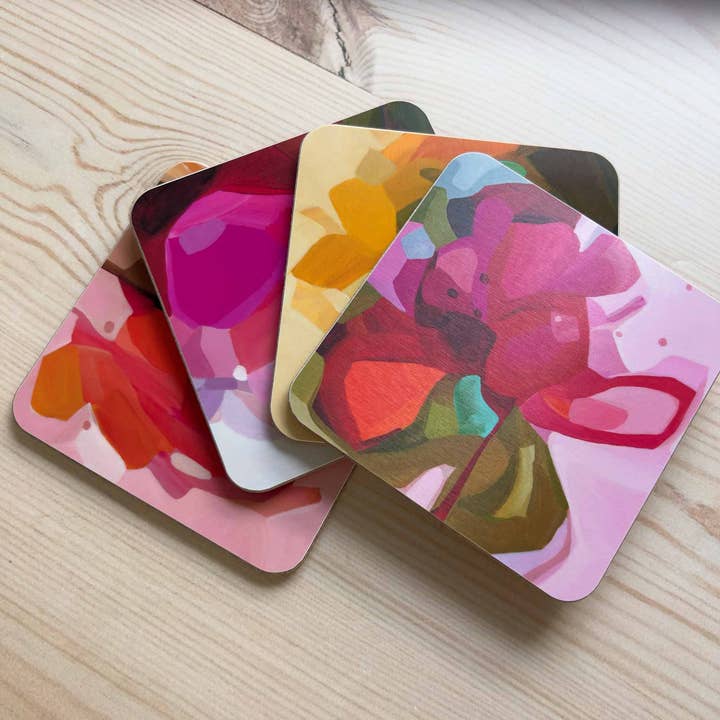 Susannah Bleasby Art - Wholesale Coasters - Coasters Set of 4 | Pink, Yellow & Orange Abstract | Brights7