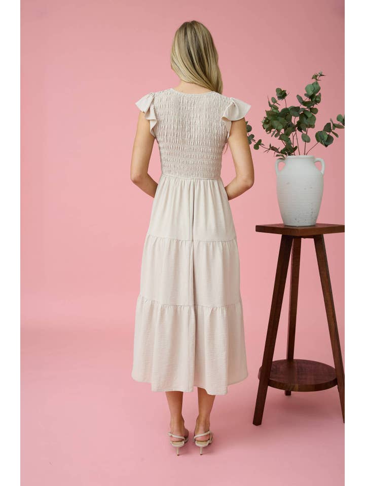 MINE - Wholesale Dress - Women's - FLUTTER SLEEVE MAXI DRESS1