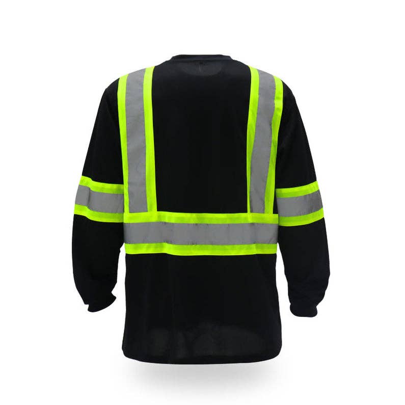 High Visibility Contrast Long Sleeve Safety Black T-shirt for wholesale on Faire2