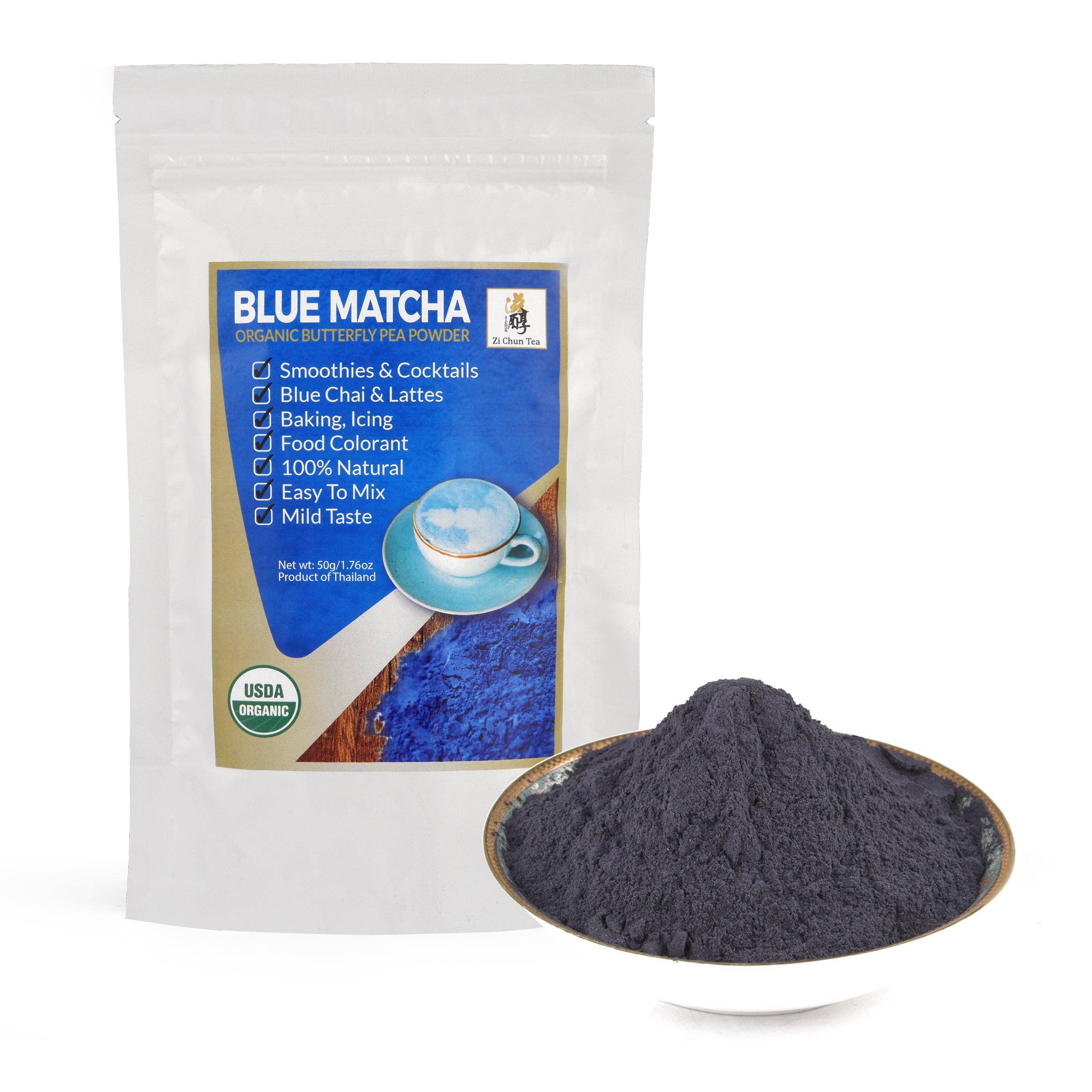 Zi Chun Teas – Großhandel Gesundheits-/Entgiftungstee – Bio-Blauer Matcha - Schmetterlingserbsenblütenpulver0