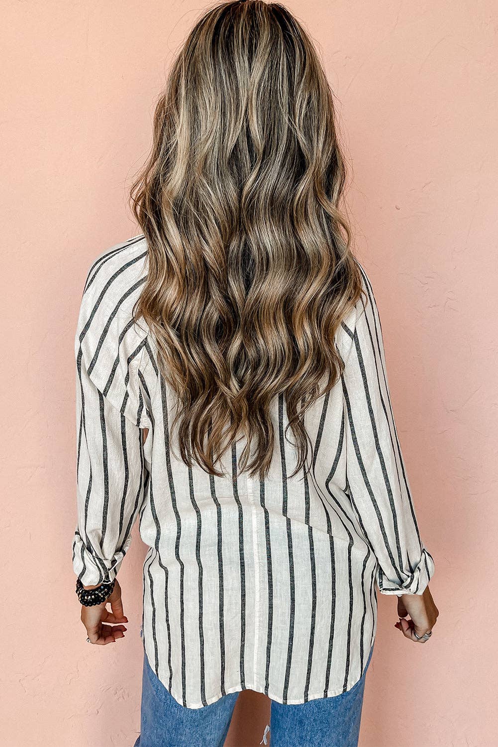 Sort Stripe Overdimensioneret skjorte med stribe brystlomme for engroshandel på Faire1