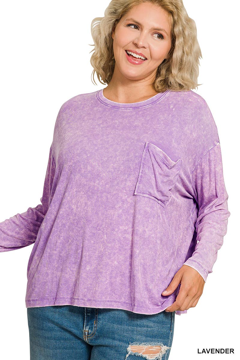 42POPS - Wholesale Knit Top - Women's - 1030 Plus Washed Ribbed Dolman Sleeve Round Neck Top SI-290051