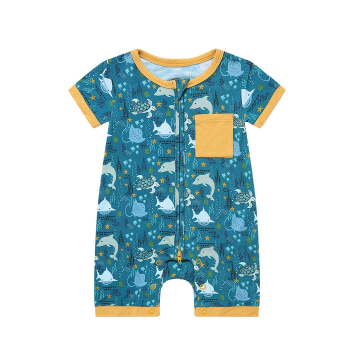 Emerson and Friends - Wholesale Jumpsuit - Baby - Ocean Friends Bamboo Baby Clothes Shortie Romper