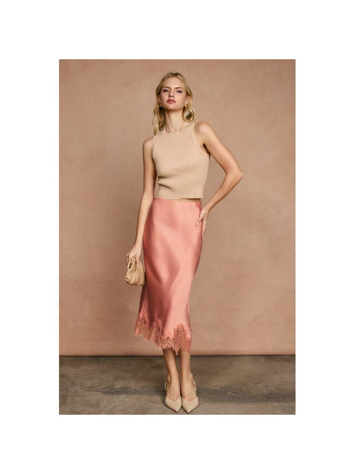 Dress Forum - Wholesale Skirt - Women's - Dull Satin Lace Hem Pencil Skirt (1)41