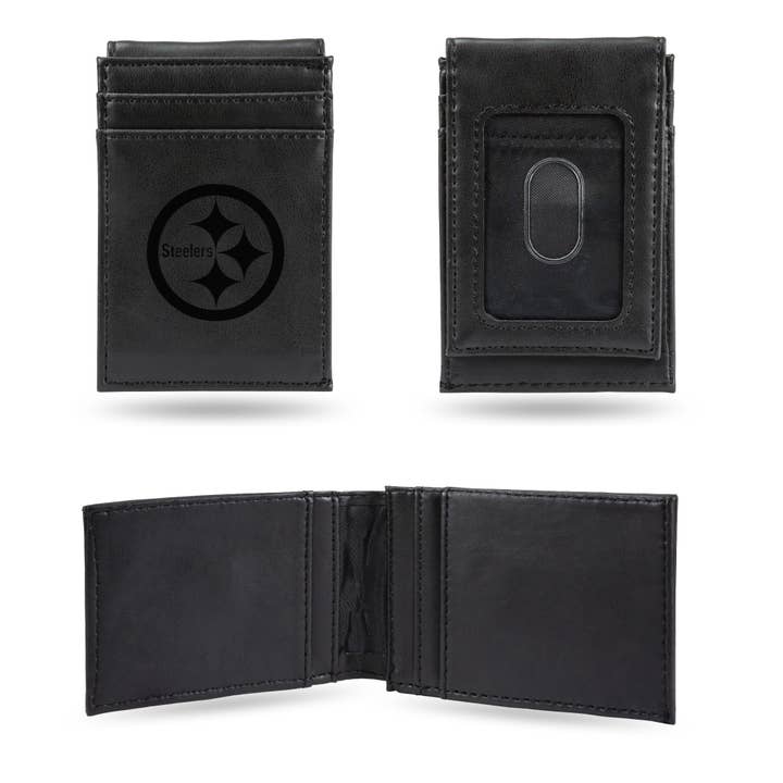 Pittsburgh Steelers Engraved Front Pocket Wallet, Black for wholesale by Rico Industries