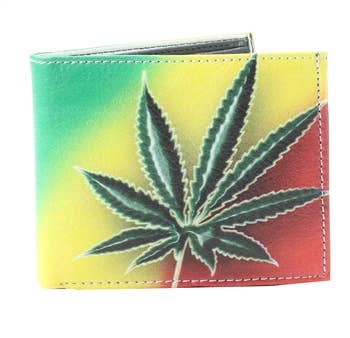 Leather Impressions Inc - Wholesale Portemonnee - Heren - Rasta Marihuana Blad Bi-Fold Vegan Leren Portemonnee VL528