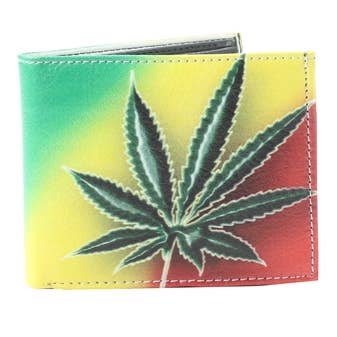 Leather Impressions Inc - Wholesale Portemonnee - Heren - Rasta Marihuana Blad Bi-Fold Vegan Leren Portemonnee VL5280