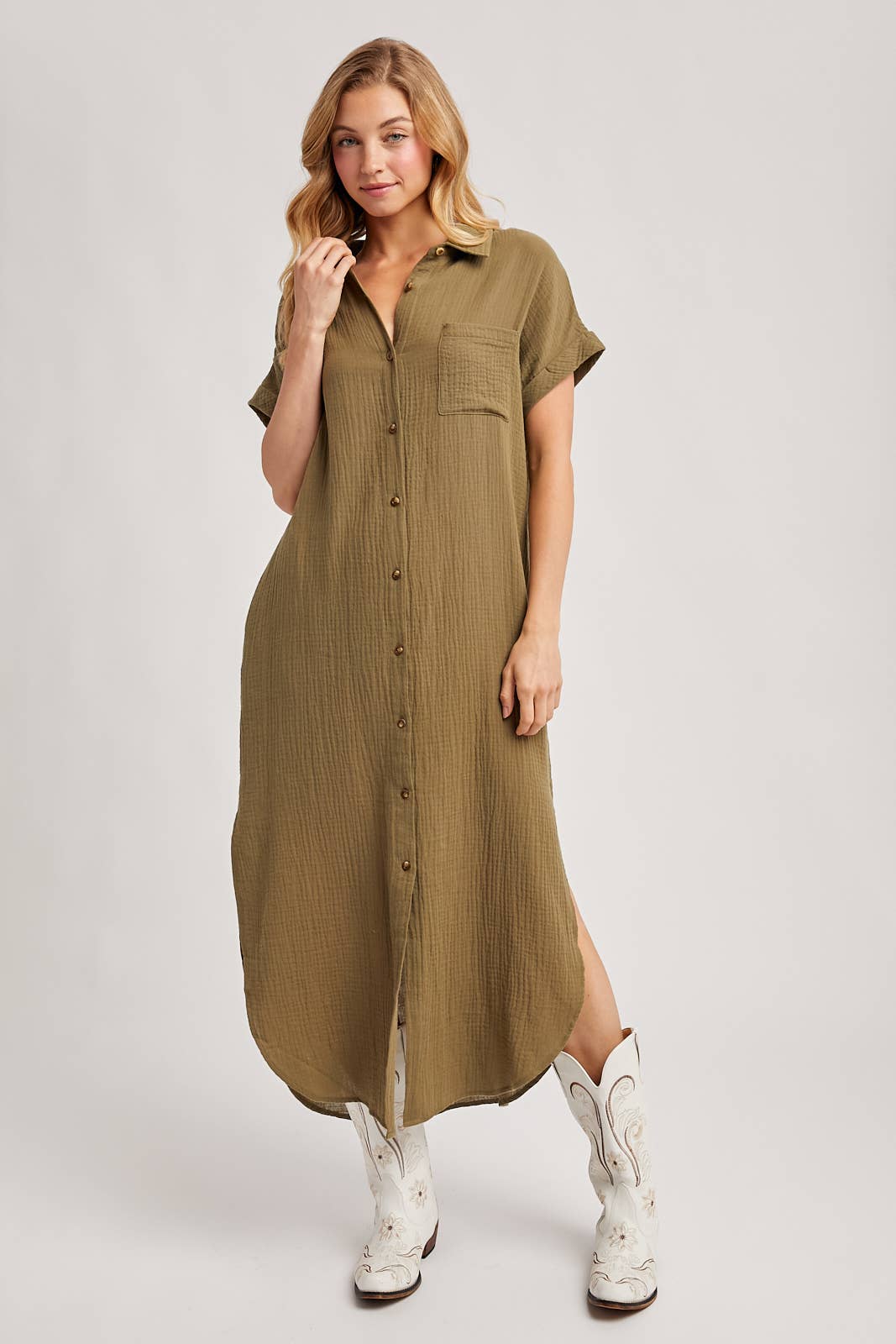 Bluivy - Wholesale Dress - Women's - BUTTON UP MAXI SHIRT DRESS WITH POCKET82
