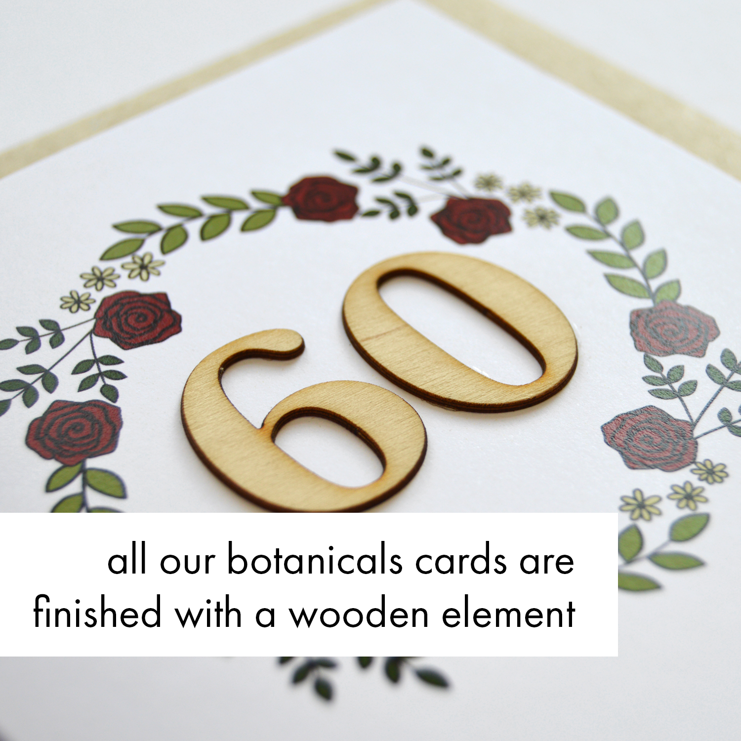 Altered Chic – wholesale Birthday card – Floral 60th Birthday Wooden Illustrated Card3