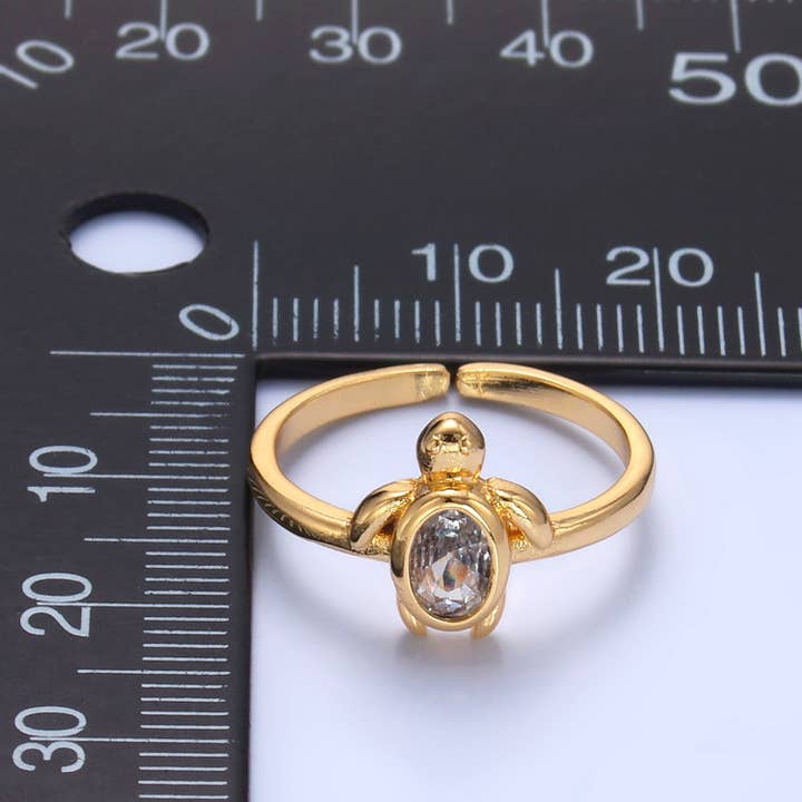 Aim Eternal - Wholesale Single Stone/Solitaire Ring - 24K Gold Filled Baby Turtle Animal Ring | U-4124